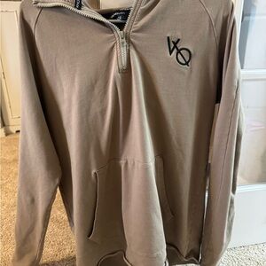 Vanquish Fitness Quarter Zip Hoodie-Large-Tan/Khaki